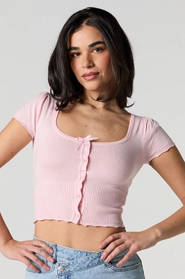 Knit Square Neck Button Front Crop Top