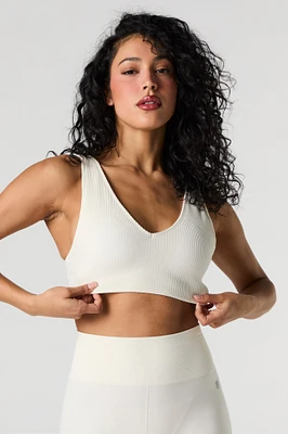 Active Seamless Ribbed V-Neck Tank with Built-In Cups