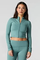 Active Cropped Zip-Up Long Sleeve Top