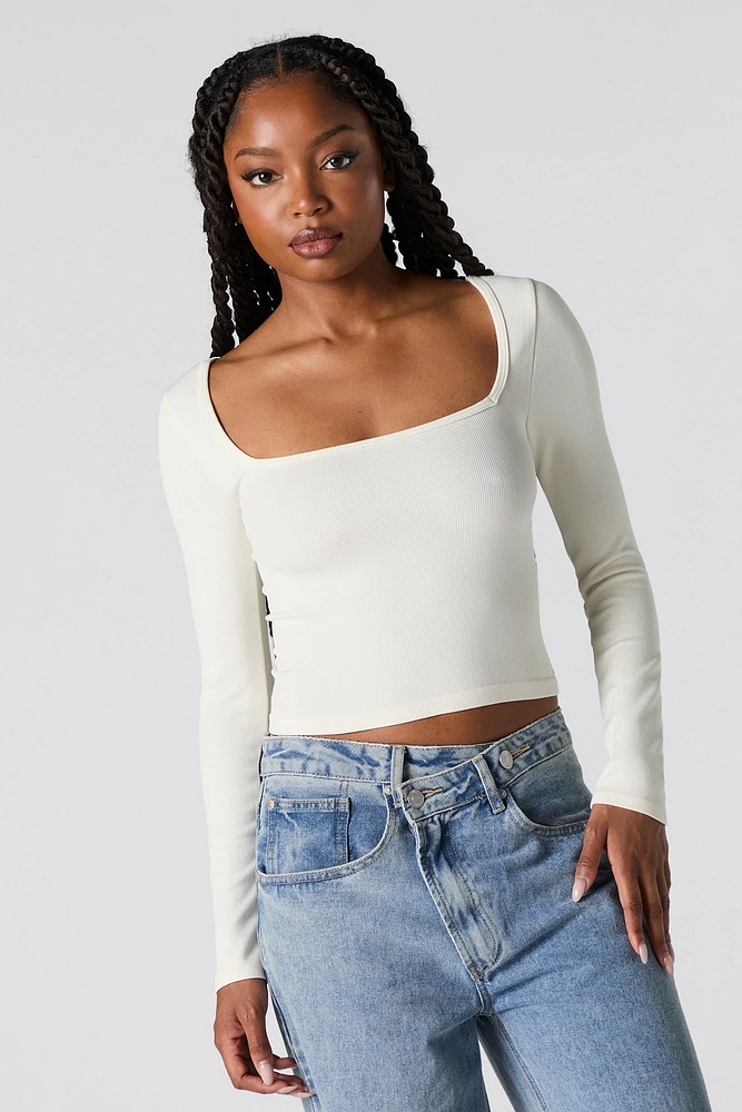 Ribbed Square Neck Long Sleeve Top