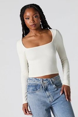 Ribbed Square Neck Long Sleeve Top