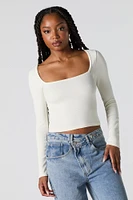 Ribbed Square Neck Long Sleeve Top