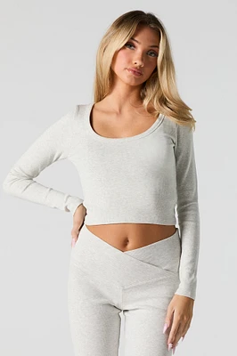 Ribbed Scoop Neck Long Sleeve Top