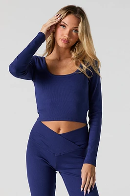 Ribbed Scoop Neck Long Sleeve Top