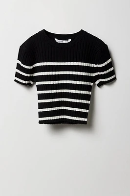 Girls Striped Ribbed Knit T-Shirt