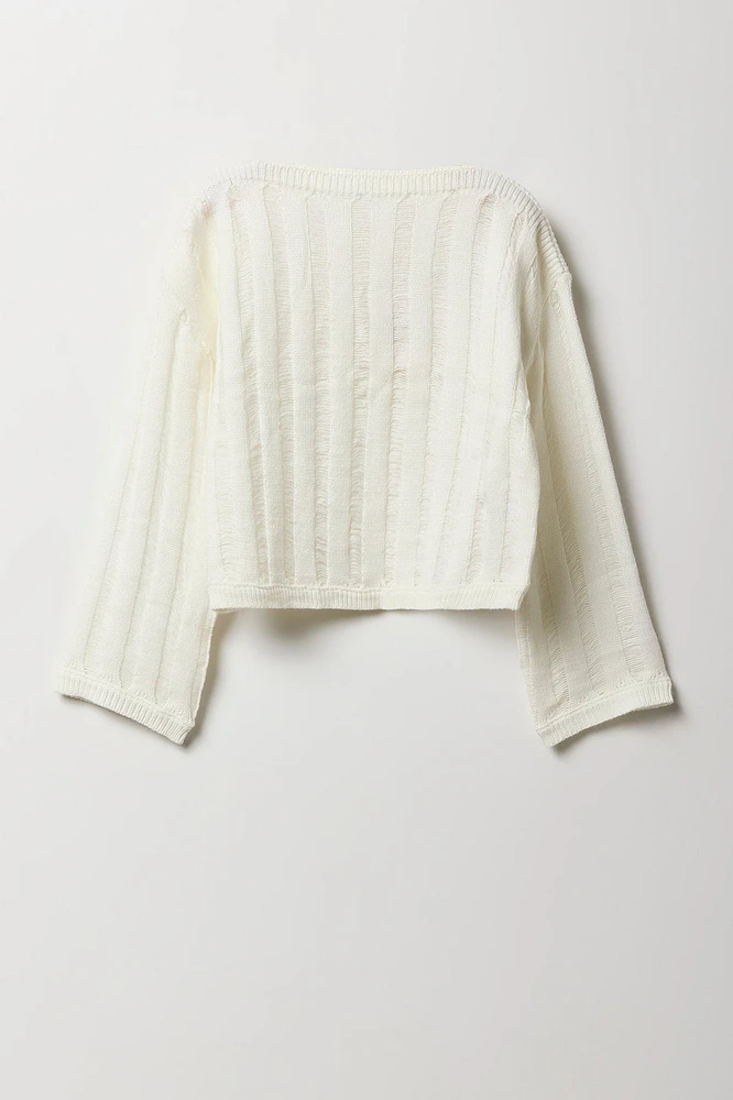 Girls Open Knit Boat Neck Sweater