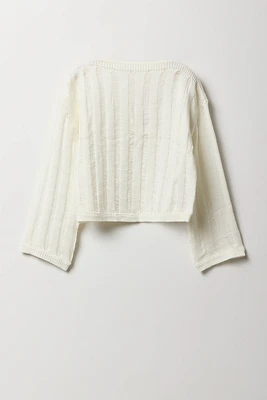 Girls Open Knit Boat Neck Sweater