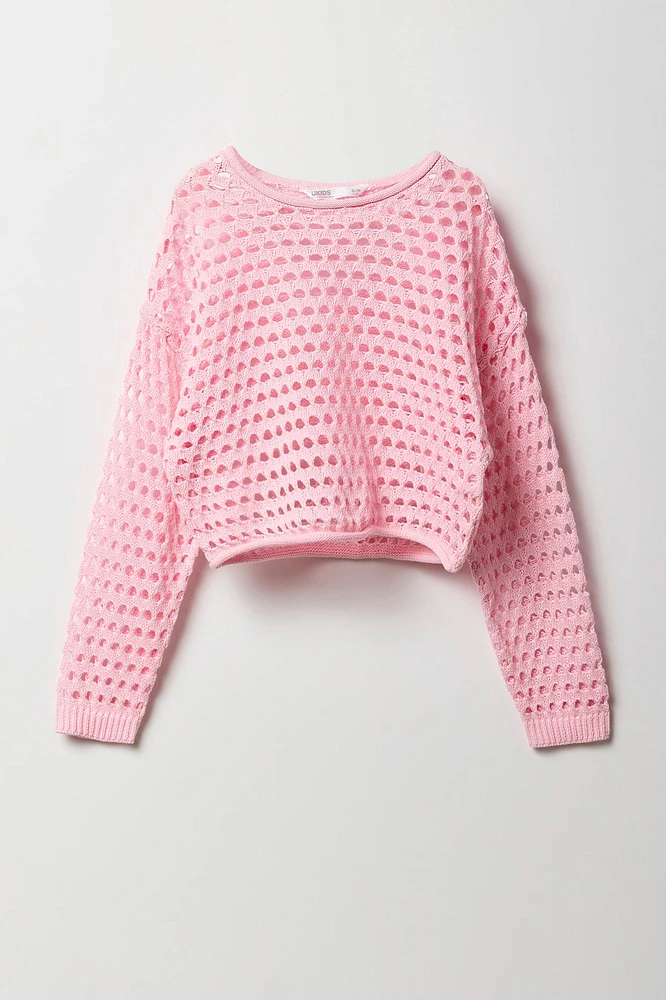 Chandail en tricot ajouré pour fille