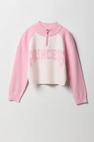 Chandail en tricot jacquard avec blocs de couleurs et quart fermeture à glissière pour fille