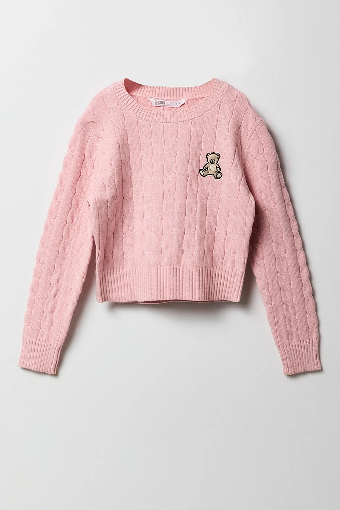 Chandail à mailles torsadées et broderie pour filles