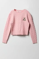 Chandail à mailles torsadées et broderie pour filles