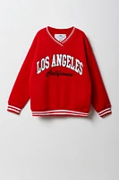 Girls Oversized Chenille Embroidered Fleece V-Neck Sweatshirt