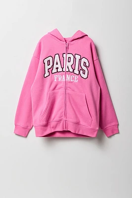 Haut à capuchon en molleton avec motif ville et fermeture glissière pour fille