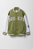 Girls Chenille Embroidered Fleece Varsity Jacket