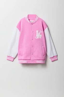 Blouson de style universitaire en molleton avec motif brodé chenille pour fille