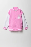 Blouson de style universitaire en molleton avec motif brodé chenille pour fille