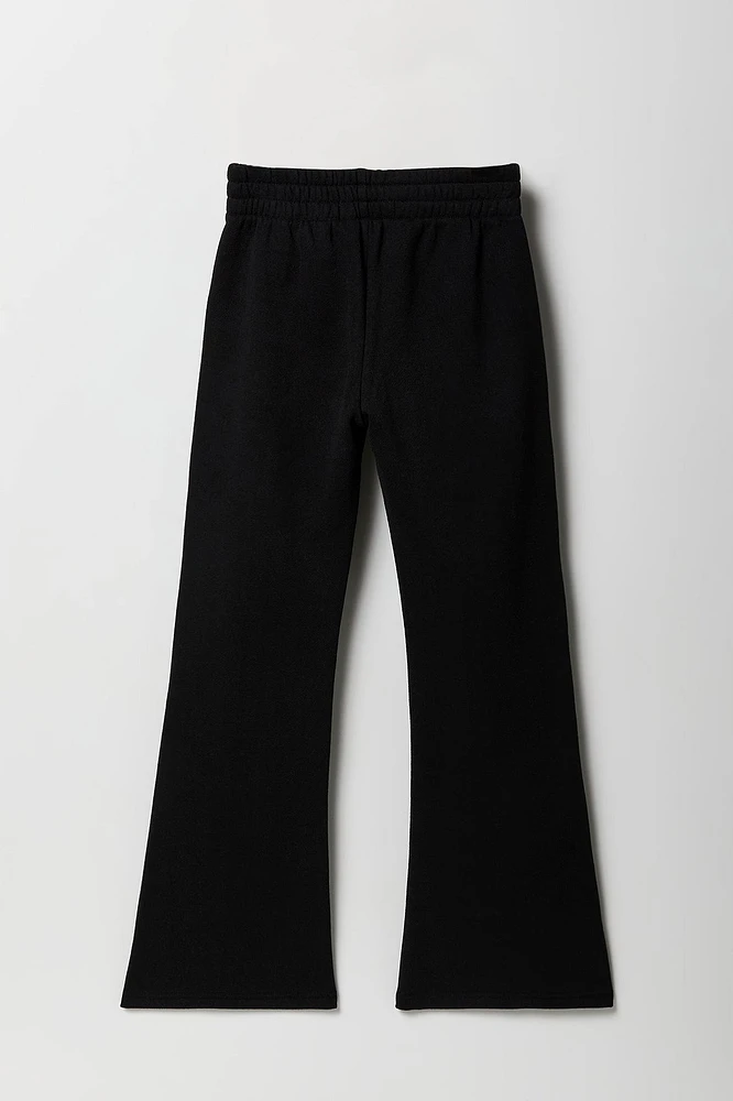 Pantalon d'entraînement à jambe large en molleton avec motid brodé pour fille