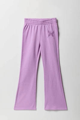 Pantalon d'entraînement à jambe large en molleton avec motid brodé pour fille