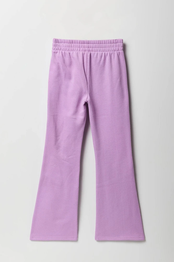 Pantalon d'entraînement à jambe large en molleton avec motid brodé pour fille