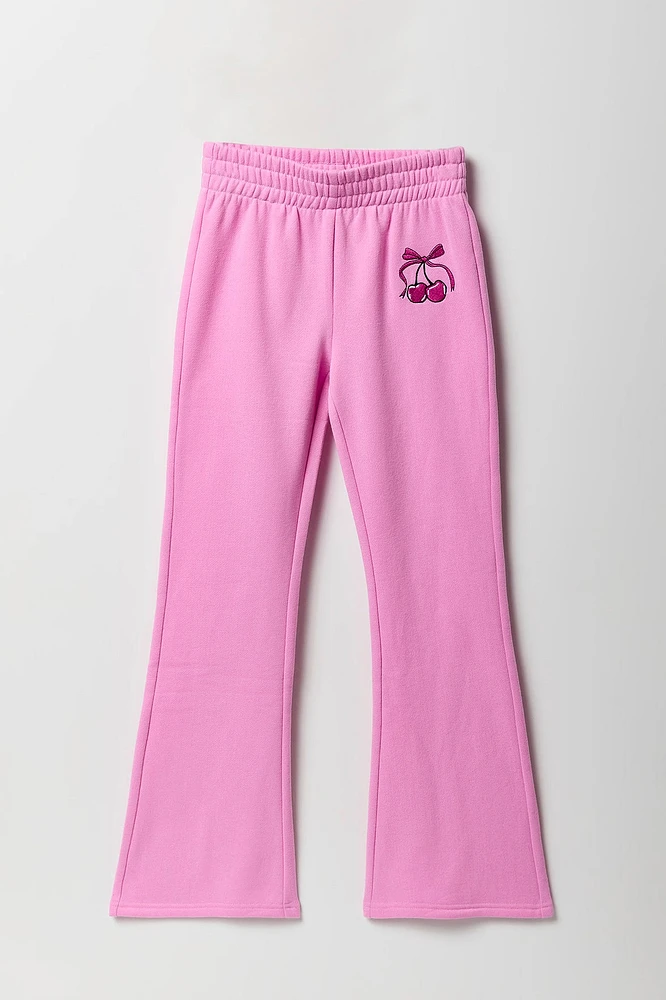 Pantalon d'entraînement à jambe large en molleton avec motid brodé pour fille