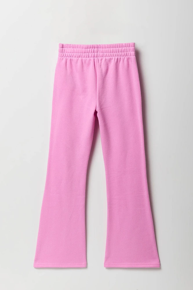Pantalon d'entraînement à jambe large en molleton avec motid brodé pour fille