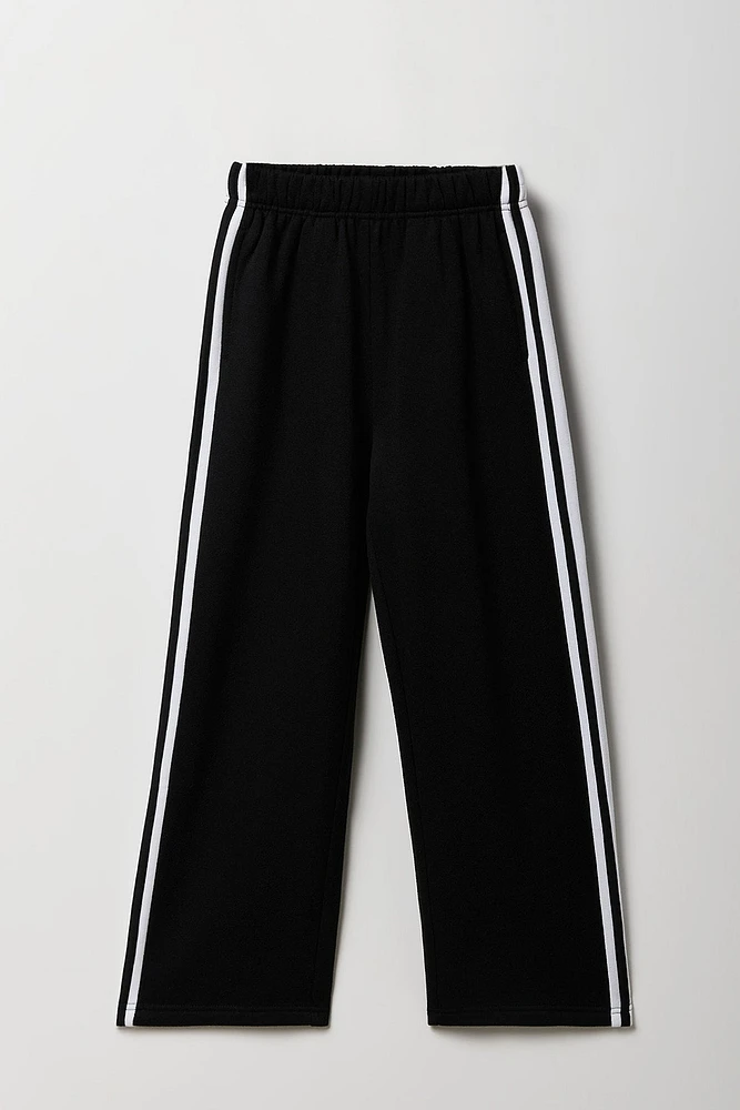 Pantalon d'entraînement à jambe large en molleton avec rayures latérales pour fille