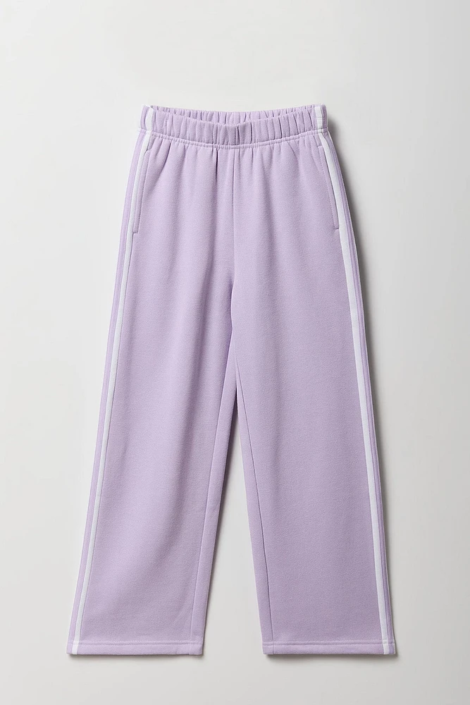 Pantalon d'entraînement à jambe large en molleton avec rayures latérales pour fille