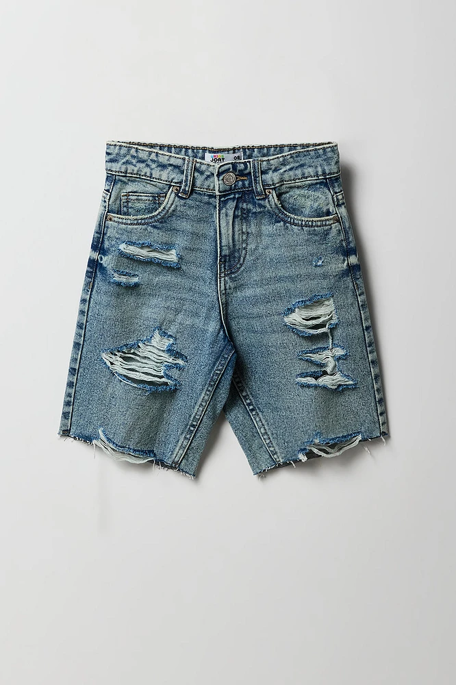 Jort mi-taille d'aspect usé à ourlet brut pour fille