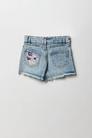 Short en denim à taille haute avec imprimé et pierres du Rhin pour fille