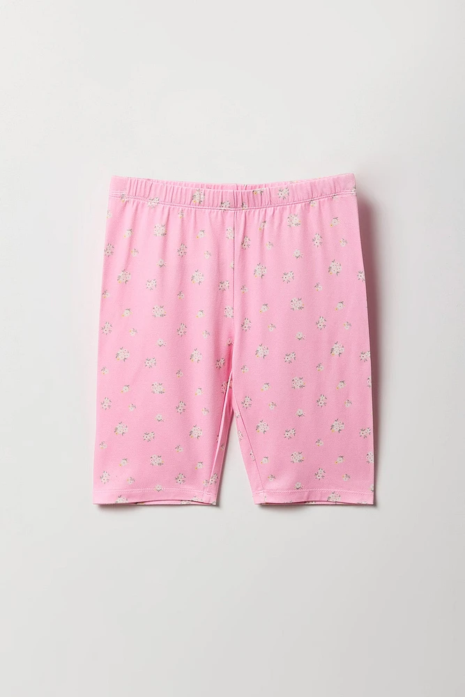 Girls Printed & Solid Biker Short 2 Piece Set