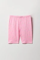 Girls Printed & Solid Biker Short 2 Piece Set