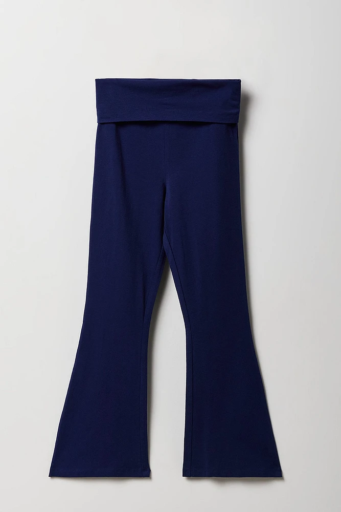 Legging à jambe évasée avec bande de taille repliée pour fille