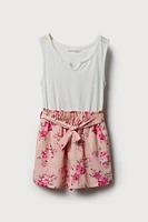 Combi-short fleuri avec ceinture pour fille