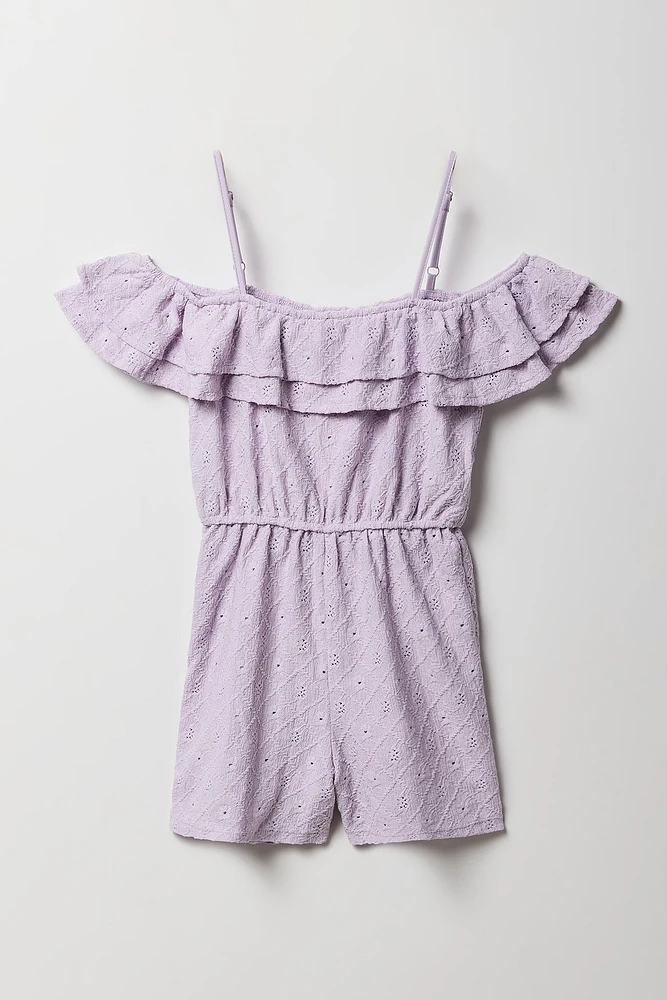 Barboteuse en tricot pointelle à épaule dégagée pour filles