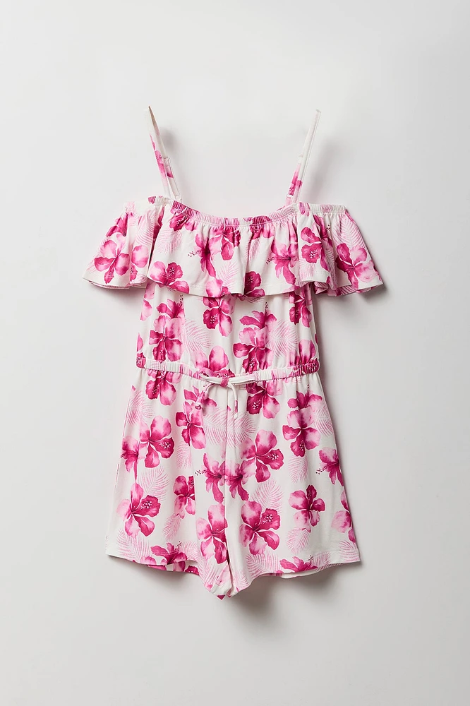 Combi-short avec motif tropical et épaules dénudées pour fille