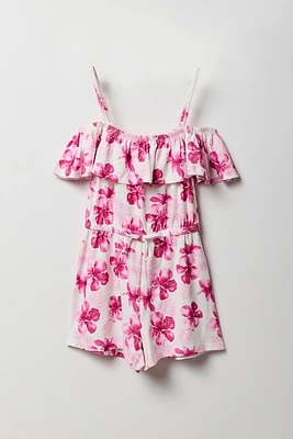 Combi-short avec motif tropical et épaules dénudées pour fille