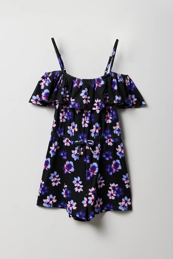 Combi-short avec motif tropical et épaules dénudées pour fille