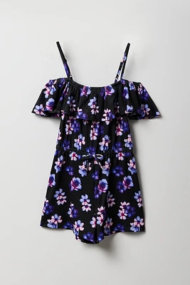 Combi-short avec motif tropical et épaules dénudées pour fille