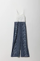Girls Crochet Floral Wide Leg Jumpsuit