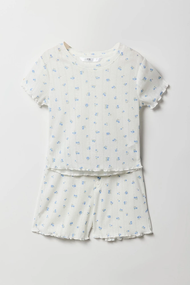 Girls Pointelle T-Shirt & Short 2 Piece Pajama Set