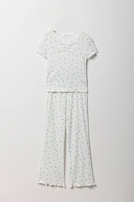 Ensmble pyjama avec t-shirt et pantalon en pointelle pour fille
