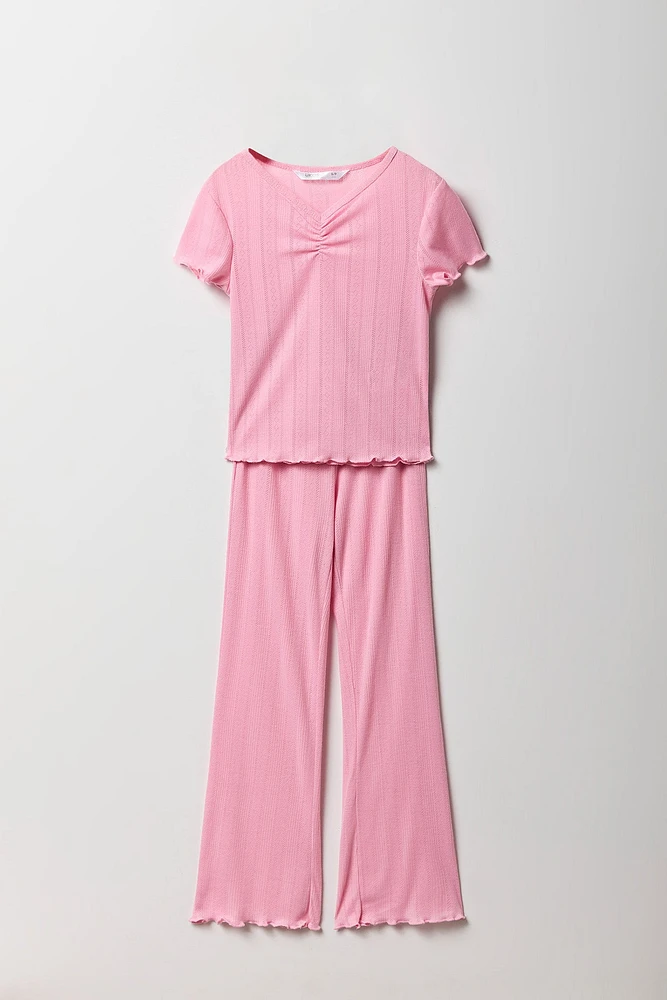 Ensmble pyjama avec t-shirt et pantalon en pointelle pour fille