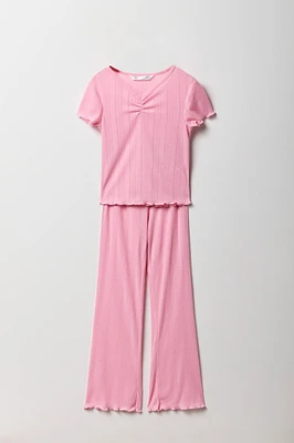 Ensmble pyjama avec t-shirt et pantalon en pointelle pour fille