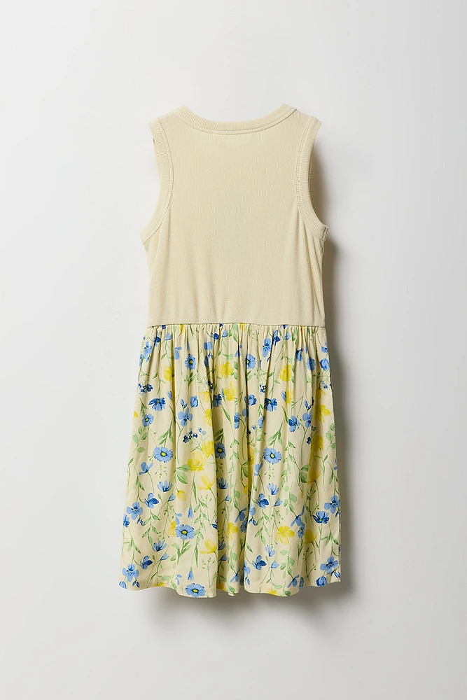 Girls Floral Ribbed Skater Dress