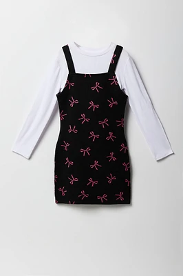 Ensemble avec robe et haut à manchees longues en tricot de jacquard pour fille