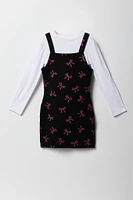 Ensemble avec robe et haut à manchees longues en tricot de jacquard pour fille