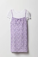 Ensemble avec t-shirt côtelé et robe fleurie pour fille