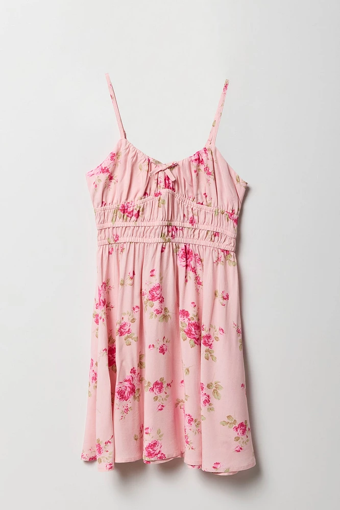 Robe à col en V et imprimé floral pour filles