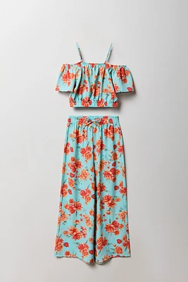 Ensemble avec haut à épaules dénudées et pantalon jambe large pour fille