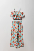 Ensemble avec haut à épaules dénudées et pantalon jambe large pour fille